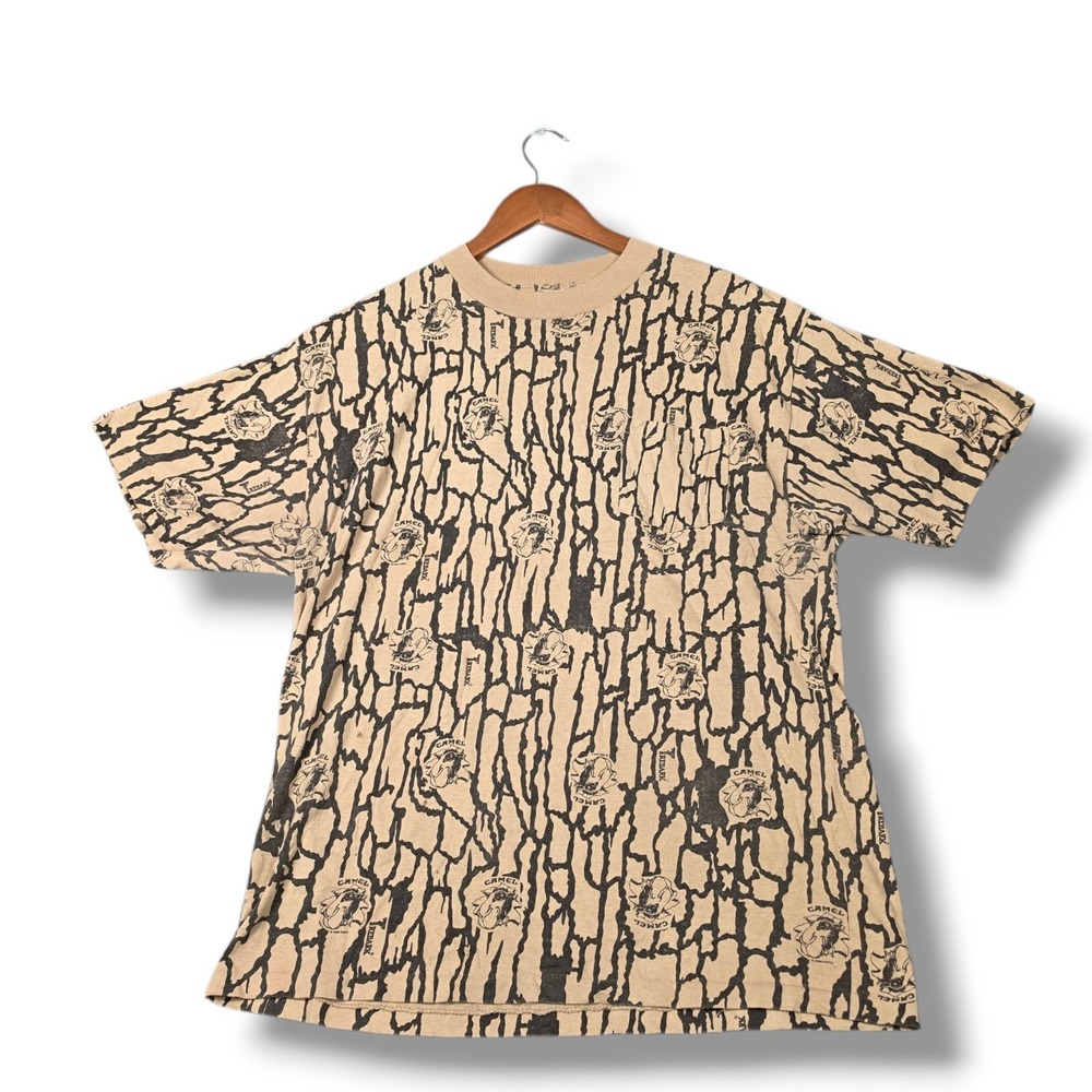 Vintage 1989 Camel Timber Bark All Over Print Pocket T-Shirt Mens XL Made In USA